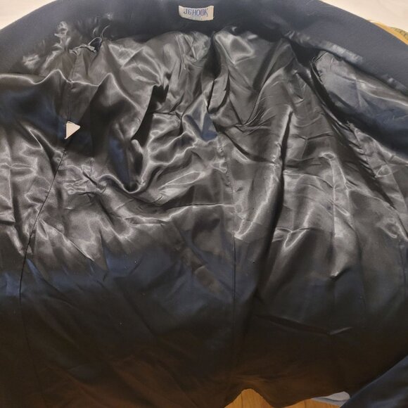 VTG J. Hook Womens Double-Breasted Wool Overcoat Satin Lining Navy Blue M L - Picture 5 of 7